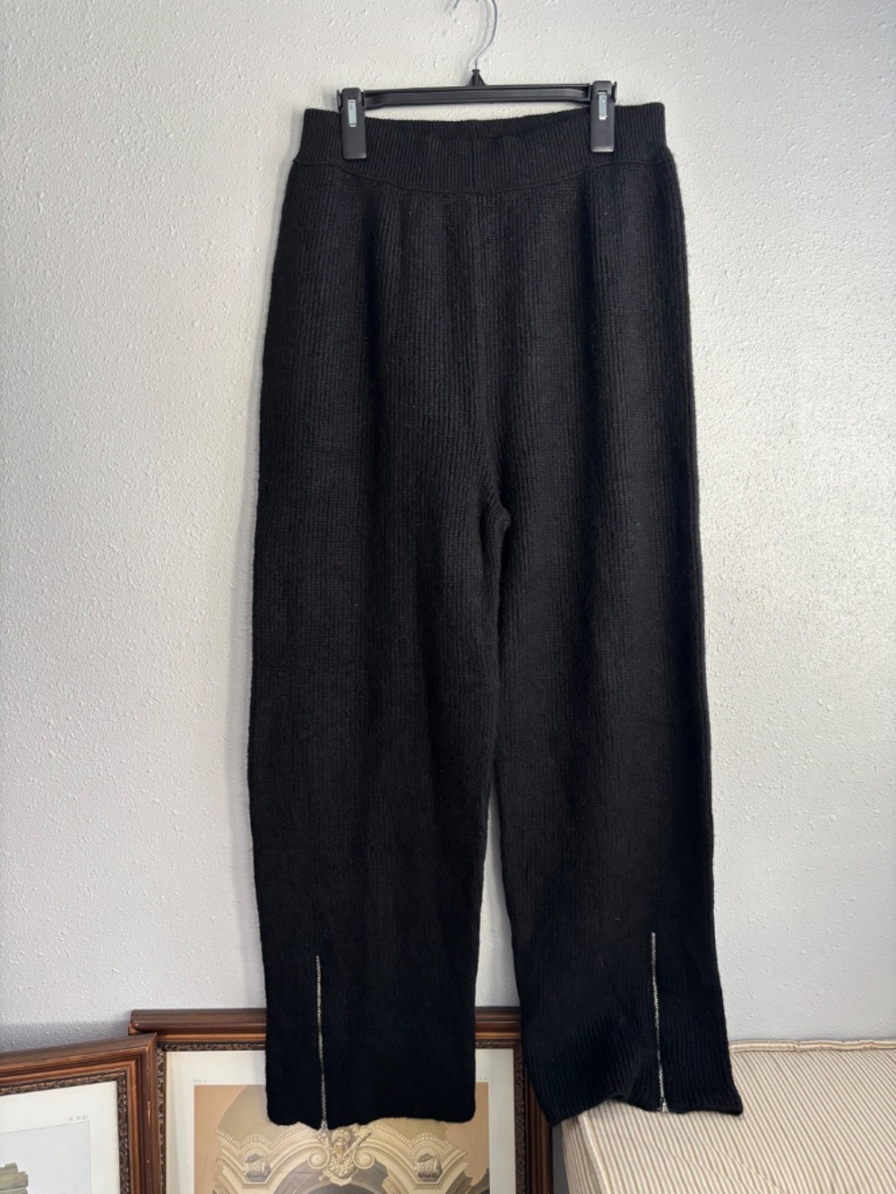 FP Movement Black Ribbed Knit Wide Leg Zip Hem Sweater Pants XL